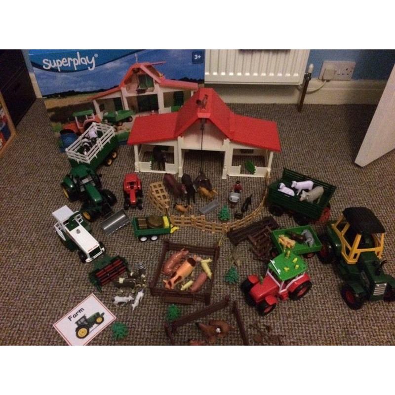 Amazing farm play set bundle - barn, animals, tractors