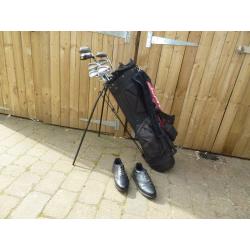Cleveland golf clubs, bag, shoes, balls etc