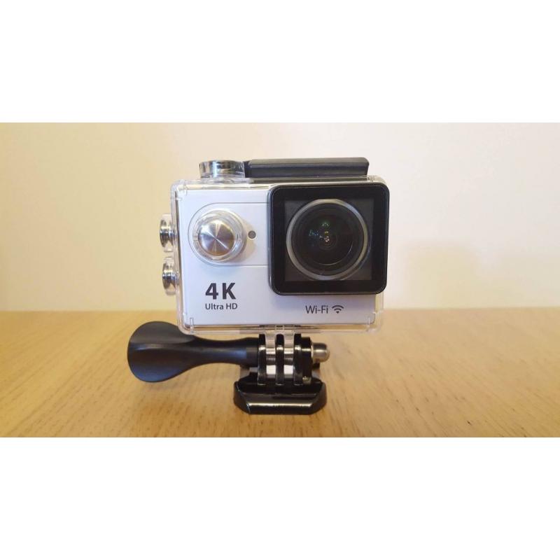 GO PRO STYLE 4K RESOLUTION CAMERA IN BLACK & SILVER + ACCESSORIES