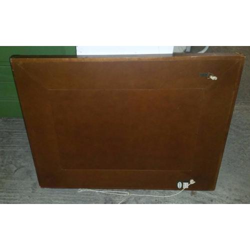 LARGE, HEAVY INDIAN / ORIENTAL STYLE FIREPLACE MIRROR WITH BRASS & LEATHER TRIMS