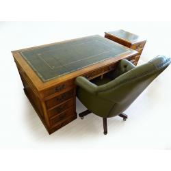 Large Yew Wood Pedestal Writing Desk+Military Cabinet+Directors Captain Chair