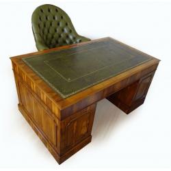 Large Yew Wood Pedestal Writing Desk+Military Cabinet+Directors Captain Chair