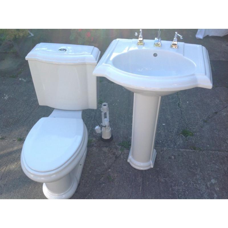 New Kohler White Toilet, Cistern & Sink with chrome fitments