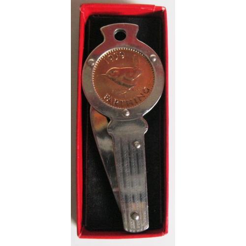 1939 Farthing in novelty mounting, boxed.