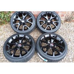 VAUXHALL VXR ALLOY WHEELS NEW TYRES REFURBED GLOSS BLACK