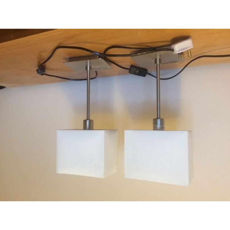 John Lewis White Lamps x 2, Black Pendant Lights x 2, 1 x John Lewis Wall Light