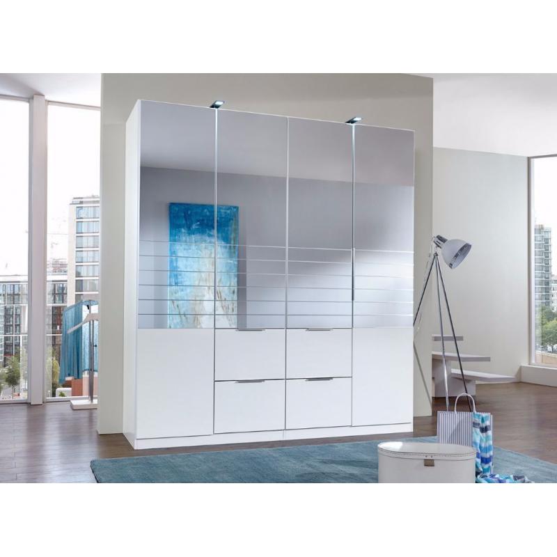 GERMAN MADE - 4 DOOR WARDROBE WITH 4 STYLISH MIRROR DOOR + 4 BIG SIZE DRAWERS FOR STORAGE -AND MORE-
