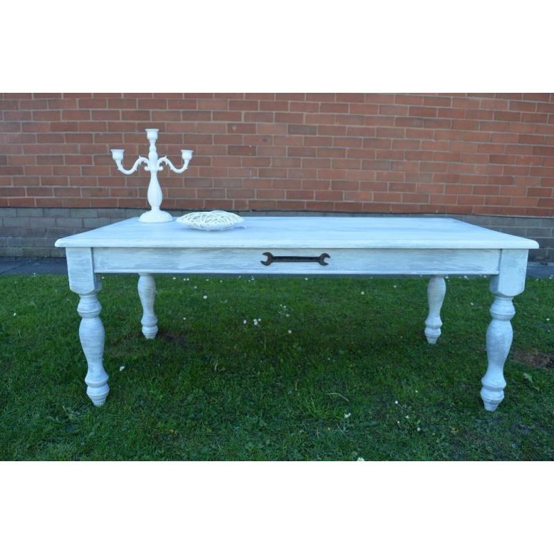 Shabby Chic Solid Wood Coffee Table Wash White & Grey