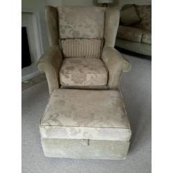 Two 3 seater seatees+ matching armchair & pouffe
