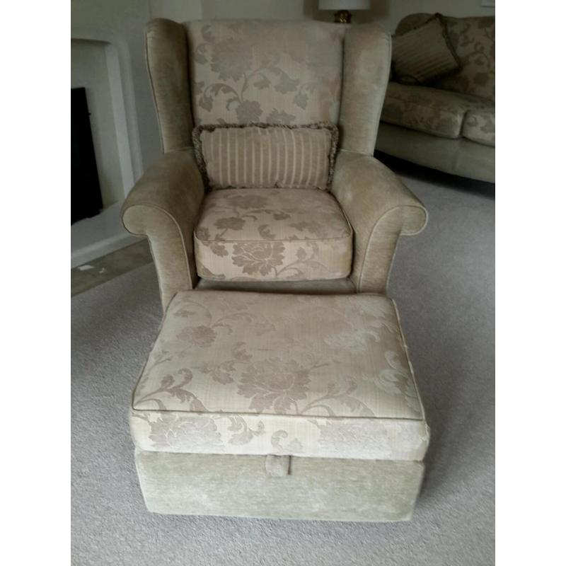 Two 3 seater seatees+ matching armchair & pouffe