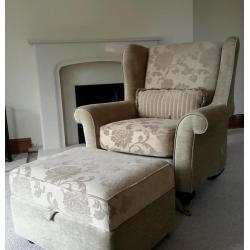 Two 3 seater seatees+ matching armchair & pouffe