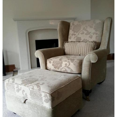 Two 3 seater seatees+ matching armchair & pouffe