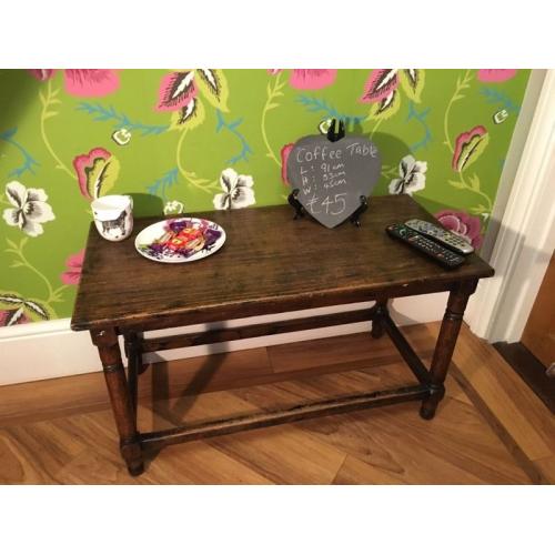 Vintage antique oak coffee side table wood shabby