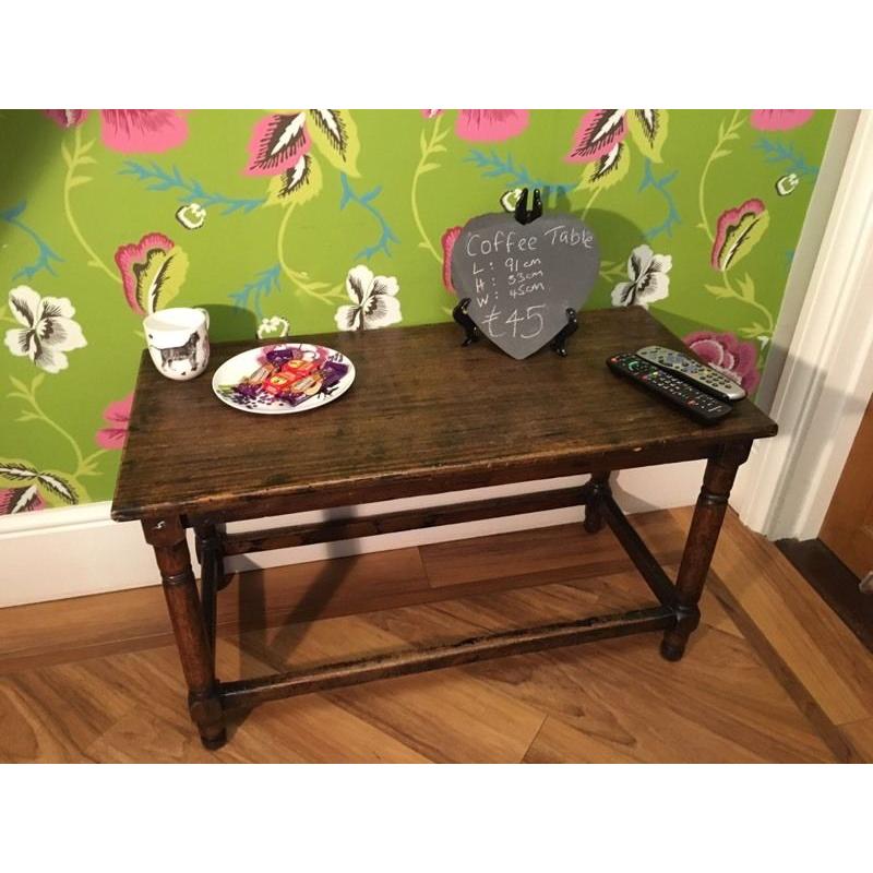 Vintage antique oak coffee side table wood shabby