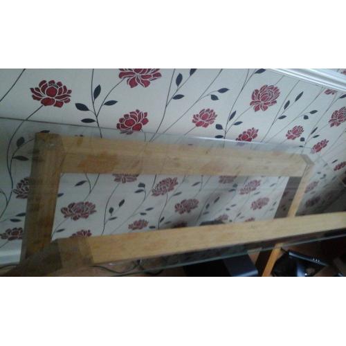Glass and oak console table