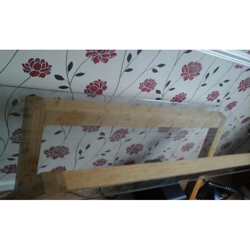 Glass and oak console table