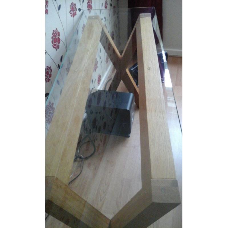 Glass and oak console table