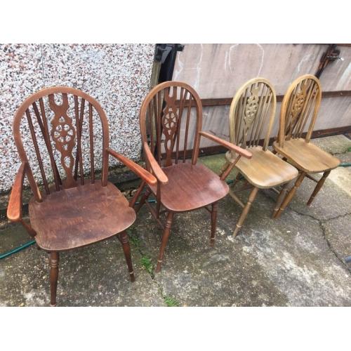 Solid wood Windsor wheel chairs 1950's