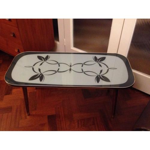 VINTAGE RETRO KITSCH MID CENTURY 50S ATOMIC GREY GLASS TOPPED COFFEE TABLE