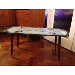 VINTAGE RETRO KITSCH MID CENTURY 50S ATOMIC GREY GLASS TOPPED COFFEE TABLE