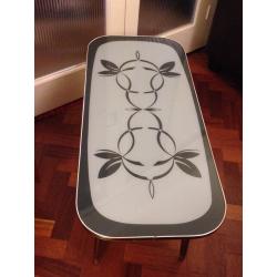 VINTAGE RETRO KITSCH MID CENTURY 50S ATOMIC GREY GLASS TOPPED COFFEE TABLE