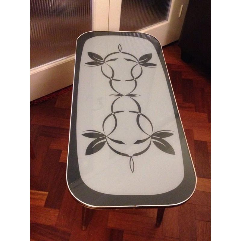 VINTAGE RETRO KITSCH MID CENTURY 50S ATOMIC GREY GLASS TOPPED COFFEE TABLE
