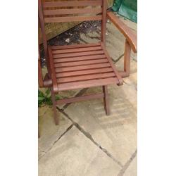 2 x folding, wooden garden chairs for sale - sturdy but would benefit from a bit of wood staining)