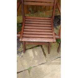 2 x folding, wooden garden chairs for sale - sturdy but would benefit from a bit of wood staining)