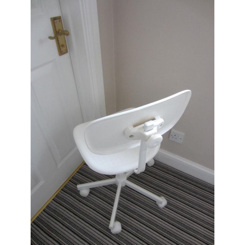 Child's office chair, colour white with seat and back adjustment