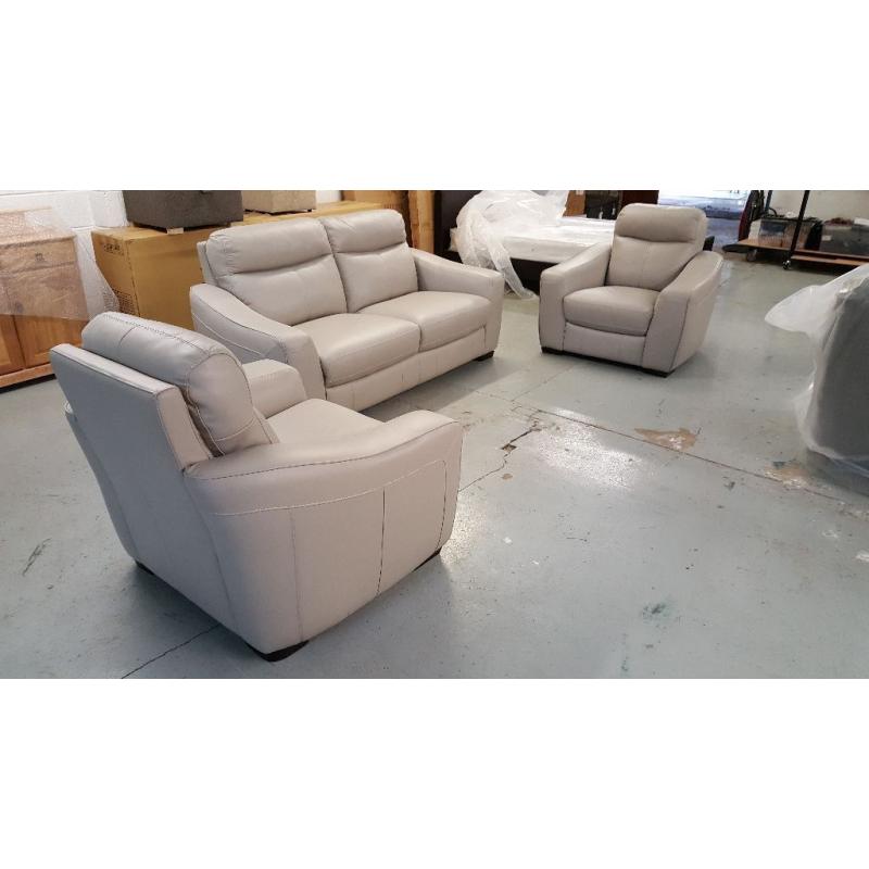 BRAND NEW From FURNITURE VILLAGE CRESSIDA GREY LEATHER 3 SEATER SOFA & 2 ARMCHAIRS ***CAN DELIVER***