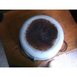 Vintage Pale blue/gray Enamel Jam Pan With Handle Kitchenalia Display/planter