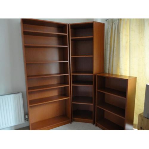 Ikea Billy Bookcases, Cherry Red Veneer, Set of Three-Corner Unit, Large and Small, Good Condition