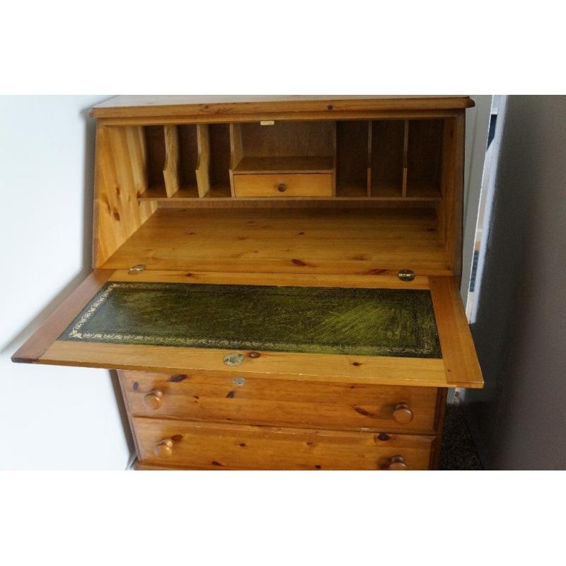 Solid Pine Bureau / Writing Desk with leather inlay