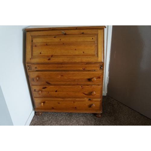 Solid Pine Bureau / Writing Desk with leather inlay