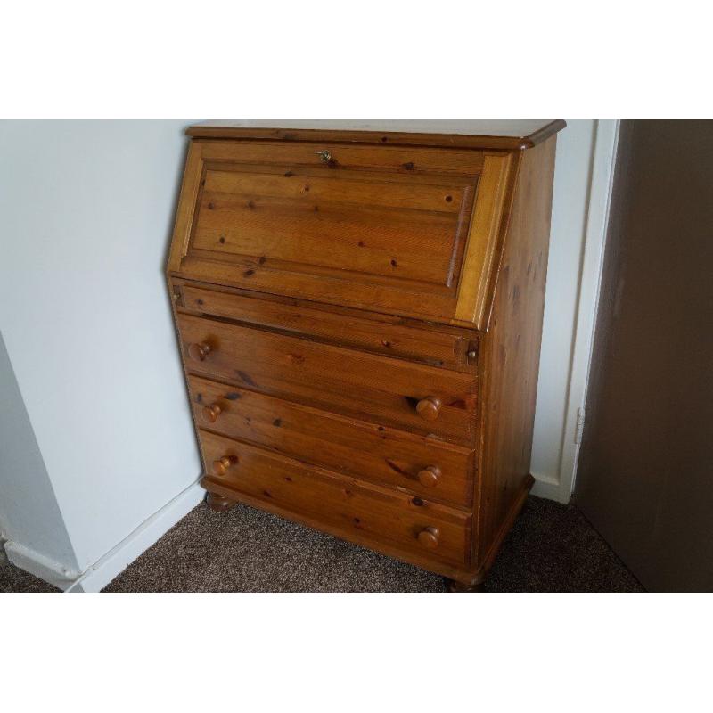 Solid Pine Bureau / Writing Desk with leather inlay