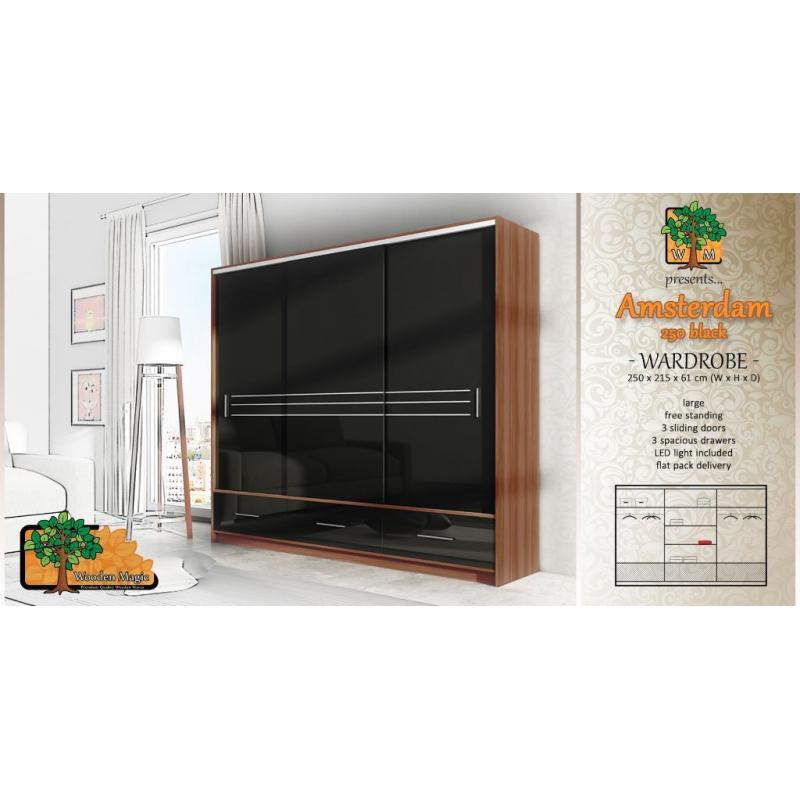 Brand New Sliding Door Wardrobe AMSTERDAM 250cm / 98in BLACK, delivery available