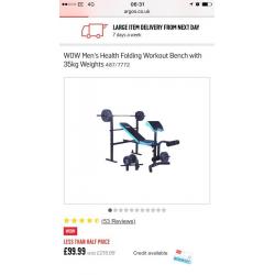Men's Health Folding Workout Bench with 35kg Weights