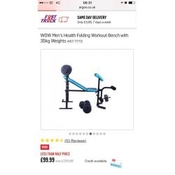 Men's Health Folding Workout Bench with 35kg Weights