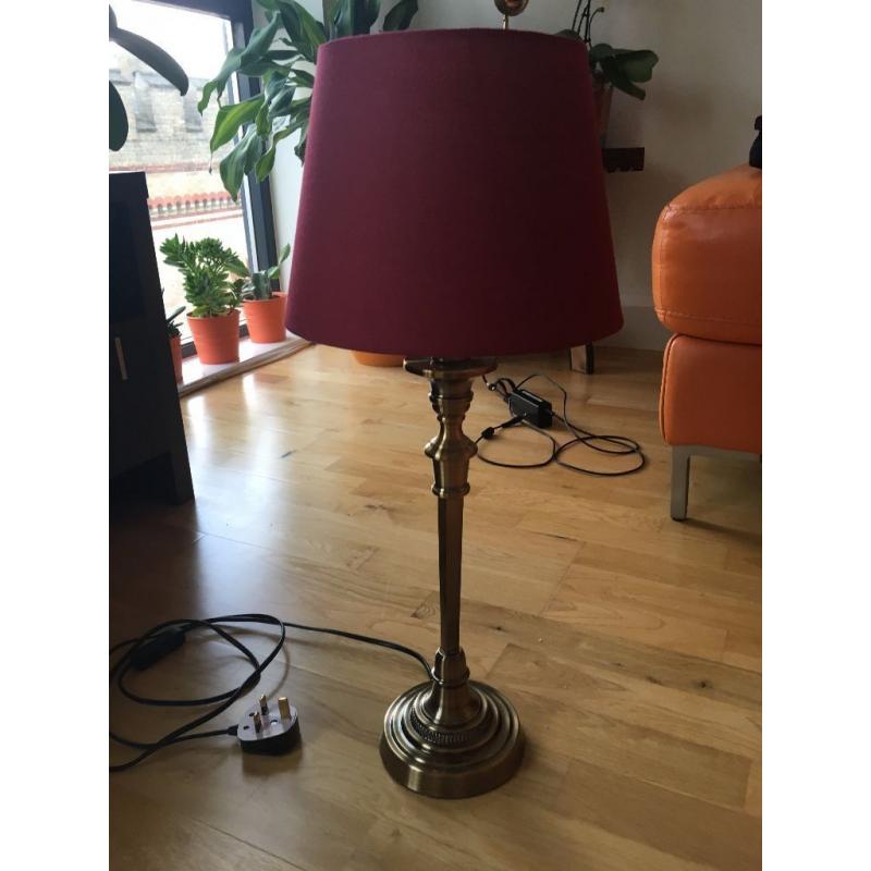 Classic Brass Table Lamp with Burgundy Shade