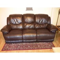Large 3 seater reclining leather sofa (brown)