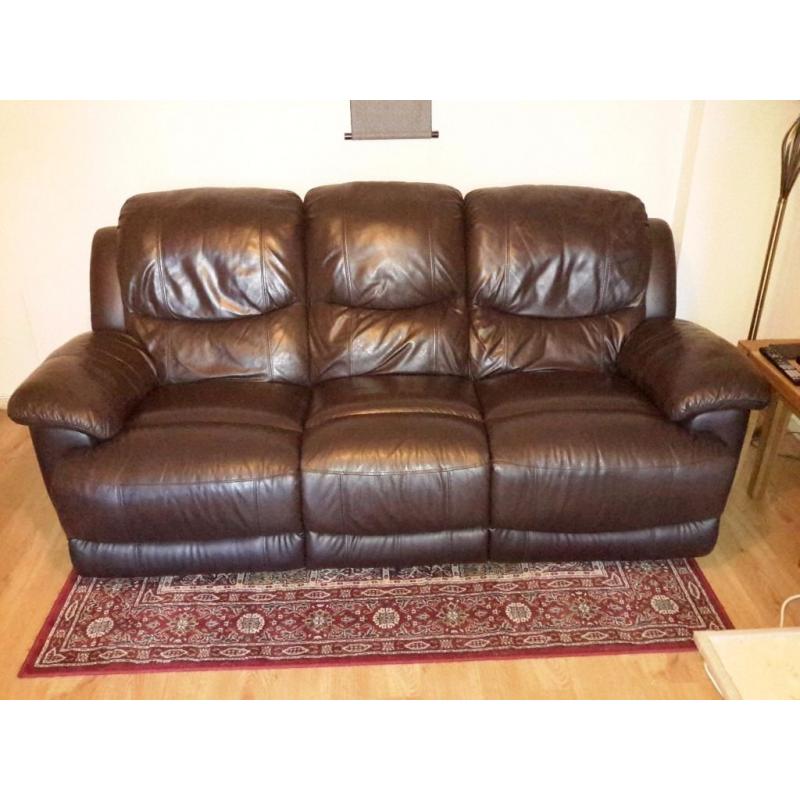 Large 3 seater reclining leather sofa (brown)