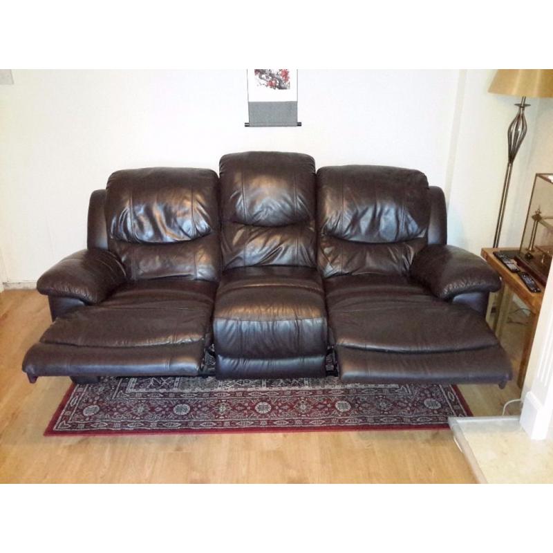 Large 3 seater reclining leather sofa (brown)