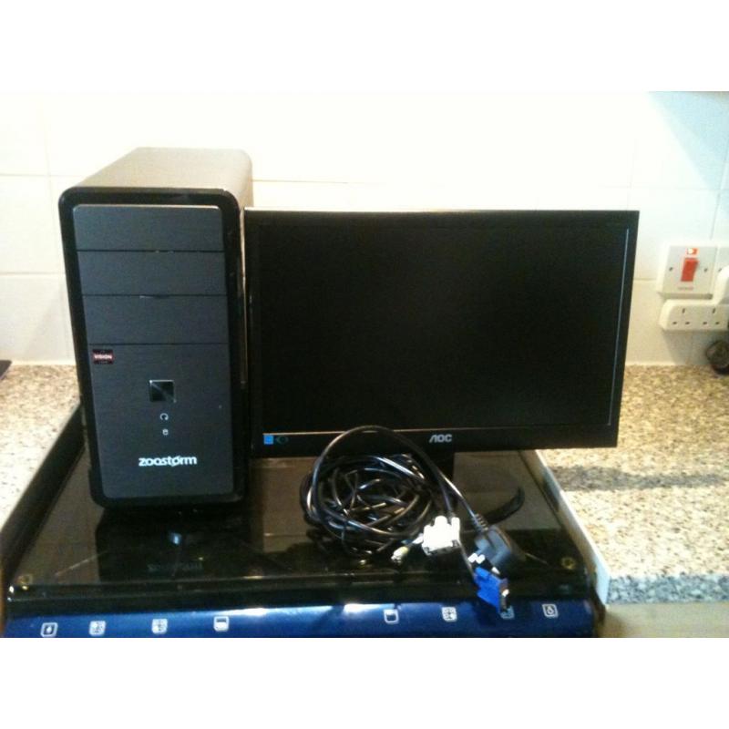 ZOOSTORM AMD 4GB RAM 500GB. @3.40GHz. PLUS-AOC 18.5"LED DIGITAL SCREEN & SOUND 64Bit O/S WIN7 PR0