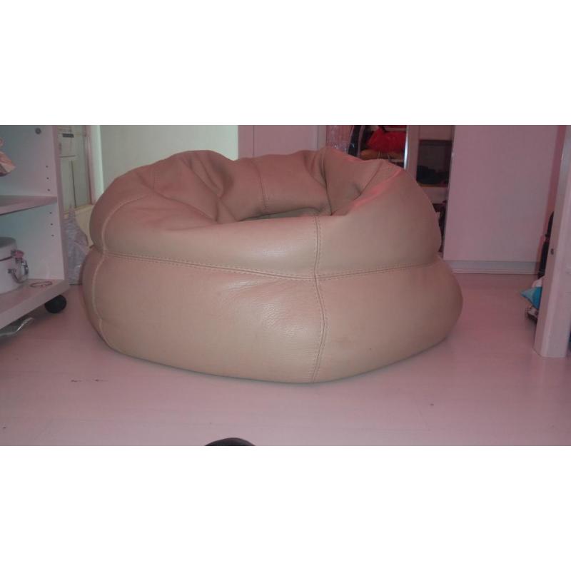 Natuzzi Leather Bean Bag (Beige)