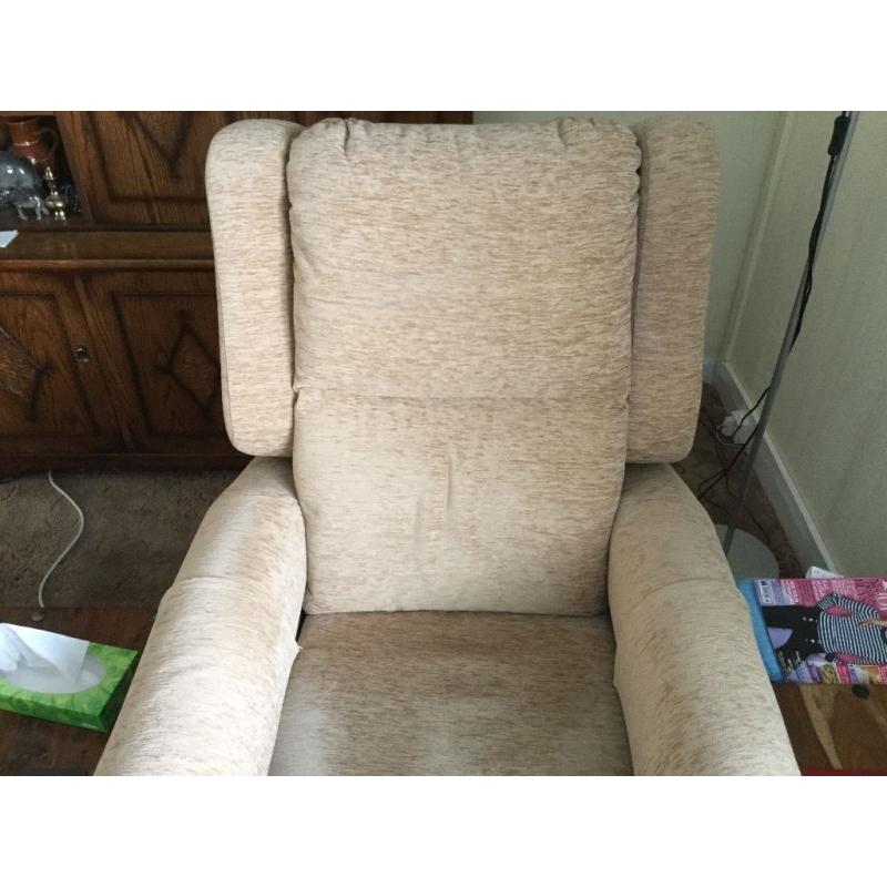 Tilt in Space Chair. Riser recliner. Dual control. The Hamilton. Beige fabric. V good condition.