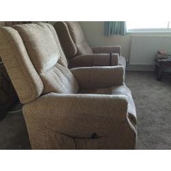 Tilt in Space Chair. Riser recliner. Dual control. The Hamilton. Beige fabric. V good condition.