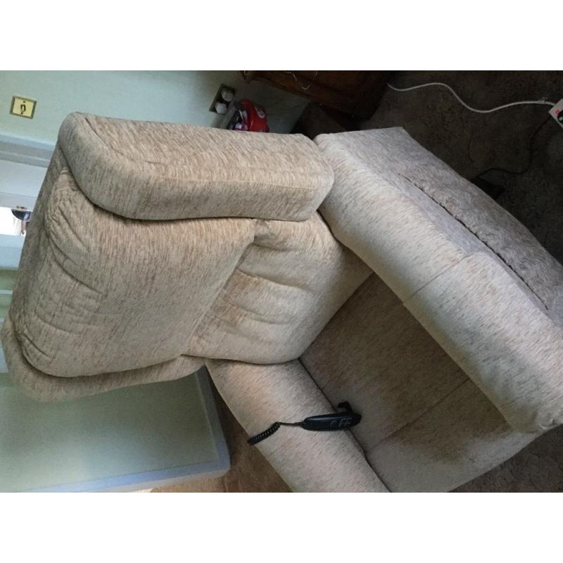 Tilt in Space Chair. Riser recliner. Dual control. The Hamilton. Beige fabric. V good condition.