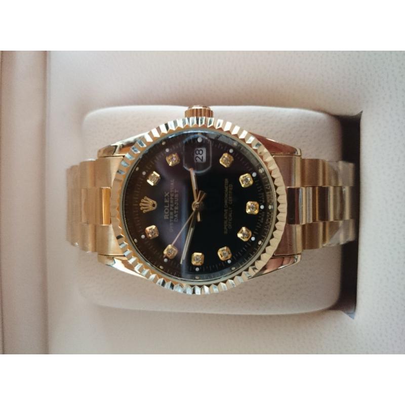 New Swiss Rolex Date Just Gold n' Black for sale!