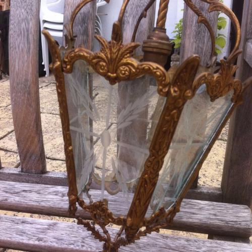 Antique Style Lamp Shade in Glass and Brass