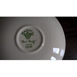 Masons green basket teacups and saucers x2